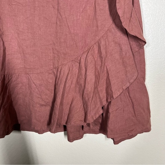 Free People Womens Ruffle My Feathers Mini Wrap Linen Skirt in Rose Pink Size 4 - Picture 5 of 8